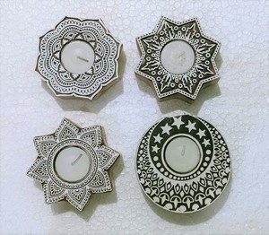 บล็อกไม้ดอกไม้ออกแบบผู้ถือแสงชา,ตกแต่งบ้าน - Product Image 1