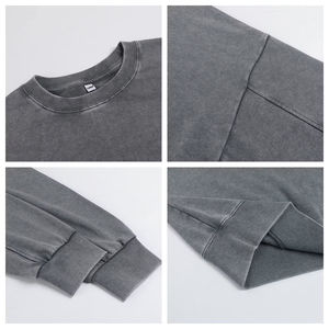 เสื้อฮู้ดดี้ผ้าฝ้ายหนาน้ำหนัก 350GSM ทรงโอเวอร์ไซส์ ล้างสีแบบแอซิดวอช ไม่มีลาย สำหรับผู้ชาย คอกลม ขายส่ง - Product Image 5