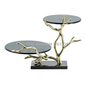 Aluminum Metal With Marble <b>Top</b> Round Shape <b>Gold</b> Finish Decorative <b>Cake</b> Stand Modern Handmade Party Accent - Product Image 3