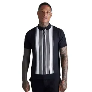 가장 세련된 남성 블랙 프린트 핏 턴 다운 칼라 골프 폴로 티셔츠 합리적인 요율에 판매