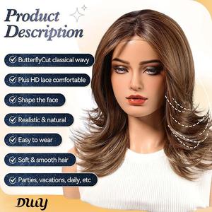 Myra-DWY 133 Glueless Synthetic <b>Wig</b> Light <b>Brown</b> Lace Front Free Part with <b>Brown</b> and Highlight Tones Mid-Length - Product Image 3