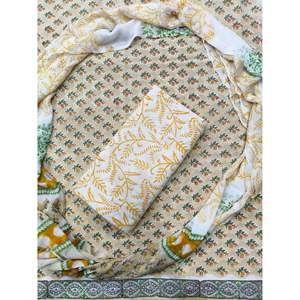 Salwar Kameez en coton imprimé à la main avec motif floral et dupatta en chiffon, tenue ethnique indienne dessinée à la main (HBS0023) - Product Image 1