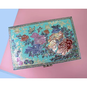 Decorative Blue Metal Floral Jewellery Box Handmade Stylish Organizer Perfect for Vanity <b>Bedroom</b> Office and Gift Use From India - Product Image 5