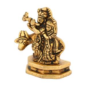 Shubham 7 CM Laiton Radha Krishna avec Statue de Vache Jaune Finition Antique 200 Grammes Élégant Laiton Métal Artisanat Murti - Product Image 4