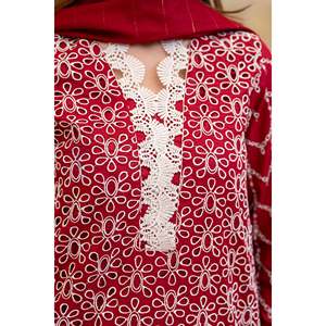 MIRAKHI Ensemble 3 pièces brodé ChickenKari en tissu Lawn avec dupatta en tissu slub tubulaire pour Printemps/Été-BIC-2835 - Product Image 5