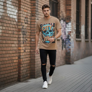 T-shirt décontracté pour homme, col rond, coupe classique, imprimé graphique, mélange de coton, style streetwear, impression sur le devant - Product Image 1