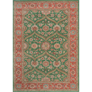 Kasbah Green <b>Hand</b> <b>Tufted</b> Wool & Viscose <b>Rug</b> Top-1505(Cs-01) Floral & Striped Rectangle Design for Home & Living Room Use - Product Image 1