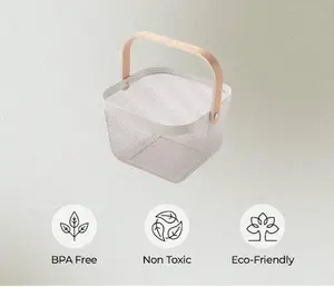 Organizador de cestas de metal apilable de alta calidad con asas para exhibición minorista y supermercado de proveedor indio - Product Image 3