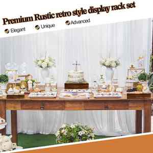 Bandejas de servicio de madera estilo granja rústica Juego de 4 elevadores de pastel apilables ecológicos para decoración del banquete de boda OEM aceptado - Product Image 2