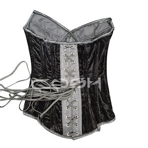 Corsé gótico de terciopelo negro con escote corazón, con varillas de acero y cierre frontal tipo busk, ideal para fiestas. - Product Image 6