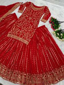 Lehenga de mariage fausse georgette rouge de haute qualité avec séquence de broderie travail Style traditionnel pour les fêtes de mariées pakistanaises - Product Image 6