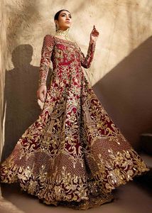 Elegante hermoso indio/paquistaní pesado nupcial Anarkali Lehenga vestido adornado cuentas de cristal Dabka hecho seda algodón - Product Image 2