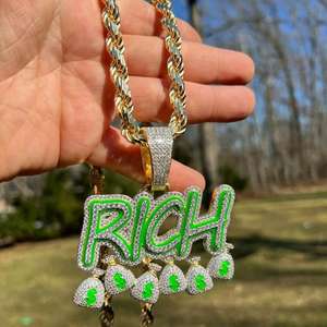 จี้เงินแท้ 925 ชุบโรเดียม ชุบทอง 14K สไตล์พังก์ ประดับมอสซาไนต์ พร้อมโลโก้ USD ดีไซน์ชุ่มชื้น แฟชั่นฮิปฮอป เครื่องประดับชาร์ม 9 - Product Image 3