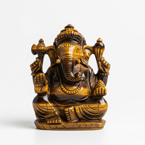 Statue de Ganesha sculptée à la main Cadeau d'affaires avec cristal de guérison en oeil de tigre Artisanat en pierre semi-précieuse indienne gravé - Product Image 3