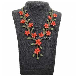 Turuncu İğne Oyası Gönülçelen Kolye Somon-Collar de cuentas de turquesa de moda - Product Image 1