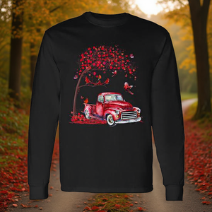 T-shirt à manches longues avec motif cardinal et camion rouge vintage sous un arbre, vêtement promotionnel élégant - Product Image 3