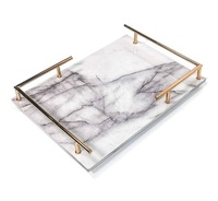 Plateau de service en marbre blanc et métal avec poignée design, plateau de service pour desserts et pâtisseries, organisateur de nourriture pour comptoir de cuisine
