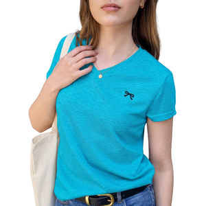 <b>Women</b> <b>V</b>-<b>Neck</b> Breathable Embroidery <b>T</b>-<b>Shirt</b> 100% Cotton Jersey Short Sleeve Plain Solid Color Plus Size Casual Summer Top - Product Image 1