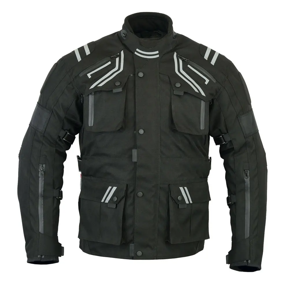 पुरुषों की सवारी के लिए नए डिज़ाइन के आरामदायक ओईएम मुलायम सांस लेने योग्य कपड़े से बने विंडप्रूफ मोटरसाइकिल टेक्सटाइल जैकेट