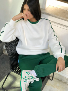 Jersey personalizado de lujo para mujer, sudadera a rayas de gran tamaño, puños de punto de peso pesado, ropa de calle estampada para invierno y otoño - Product Image 5