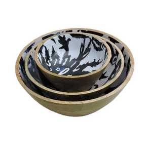 Juego de 3 piezas de ensaladera de madera con borde de cuentas y asa de hueso, tallado en forma de pera, para regalo de boda y decoración de fiesta de inauguración de casa - Product Image 3