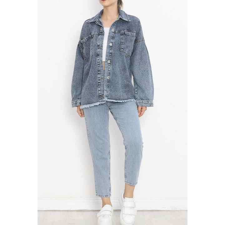 Denim Jacket with Front Pockets Dark Blue - 16698.1778.