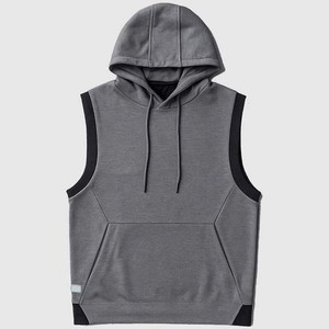 Wholesale Best Selling New Fashion Grey and Black Color Sleeveless Hoodie <b>For</b> <b>Men's</b> Clothing <b>Pullover</b> Workout Vest - Product Image 1