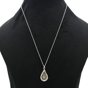 Élégant collier de pierres précieuses péridot en forme de goutte en argent sterling 925 avec perle de diamant et or rose. - Product Image 2