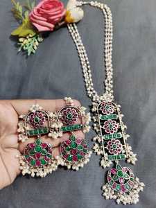 Ensemble de colliers en argent oxydé exclusif pour femmes, style vintage, colliers traditionnels indiens, vêtements de fête, bijoux Navratri - Product Image 4