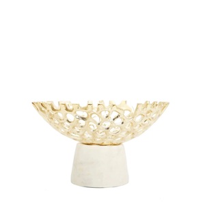 Elegante cuenco decorativo dorado y blanco con diseño único, perfecto para servir o exhibir una elegante pieza de decoración para el hogar - Product Image 2