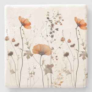 Juego de Posavasos de Mármol con Diseño de Flores Silvestres, Decoración Otoñal, Regalo Floral Hecho a Mano - Product Image 4