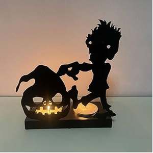 Halloween y Navidad Zombie Boy Calabaza Silueta Ecológico Metal Tea Light Holder para Spooky Creepy Decor Haunted House - Product Image 1