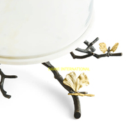Support à gâteau de luxe en métal avec dôme, base en feuille d'or et branche d'arbre, résistant au four, pour présentation de desserts, pâtisseries, cupcakes, fruits, plateau de service, outil de pâtisserie
