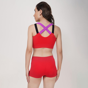 Nouvelle dame Fitness ensemble d'entraînement doux nu sentiment tissu sport soutien-gorge haut court Yoga Shorts Leggings 2 pièces ensemble pour les femmes - Product Image 3