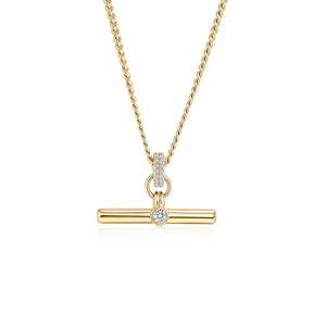 สร้อยคอแฟชั่นแบบเลเยอร์ T-Bar สีทองคลาสสิกประดับด้วยหินทรงกลม - Product Image 1