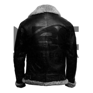 Leather <b>Jacket</b> Men's Genuine Bomber Sheep Skin Black&<b>grey</b> Fur Men <b>Jacket</b> Genuine Leather and Customized Shell for Winter 2023. - Product Image 2