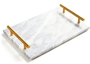 Plateau en marbre blanc rectangulaire tendance plateau de service d'ustensiles de cuisine pour restaurant Design Unique avec poignée en laiton pour décor de table - Product Image 3