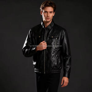 Chaqueta de Cuero Vacuno Vintage Bordada y Transpirable para Hombre, con Cuello Camisero, Diseño de Motocicleta y Logotipo Frontal - Product Image 6