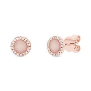 Boucles d'oreilles fines en or rose 14 carats, diamant 0,08 ct et opale rose 0,40 ct - Product Image 1