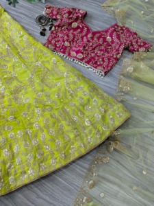 Women's Faux Georgette Lehenga with Hand Drawn Embroidery and <b>Sequins</b> Work Hand Drawn Printed Choli - Product Image 3