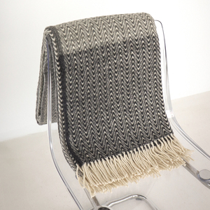 Modern Soft Wool Blend <b>Throw</b> Blanket 140x200 cm Gray Black Plaid Minimalist Print Pattern for Sofa Bed - Product Image 1