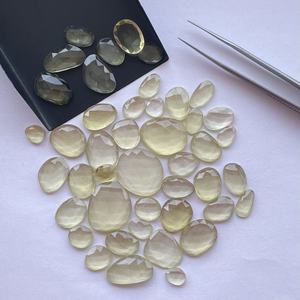 Piedra de cuarzo de oro verde limón Natural de 10mm y 20mm, tamaño libre, corte rosa, rebanadas traseras planas, piedras preciosas calibradas para hacer joyas, anillo - Product Image 4