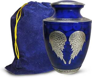 ที่ฝังศพทำจากโลหะสำหรับผู้ใหญ่เถ้ากระดูกมนุษย์สลักอลูมิเนียมรูปปีกนางฟ้าบนเมฆ6.5x6.5x10inch ฟ้า - Product Image 1