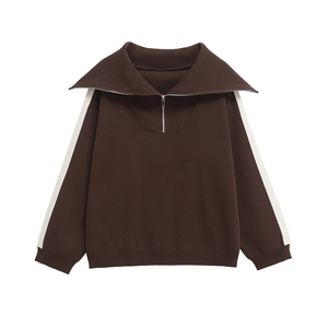 ชุดแฟชั่นผู้หญิง 2 ชิ้น เสื้อสเวตเชิ้ตสีน้ำตาล & กางเกงขายาวเอวยางยืดสูง ชุดกางเกงผู้หญิงสไตล์ชิค - Product Image 3