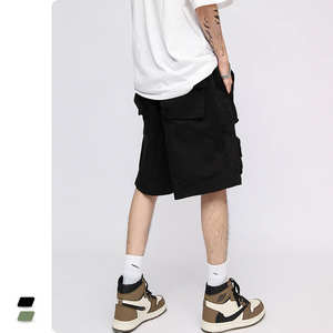 Pantalones cortos Cargo de cintura media para hombre, informales, con cremallera, cierre elástico, liso, teñido, patrón sólido, multibolsillo, holgado, de lona, Anti-UV - Product Image 4