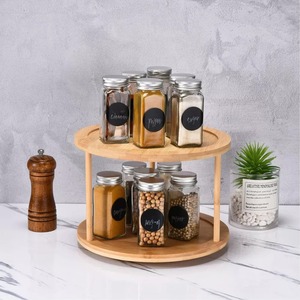 Trending Two-Tier <b>Wooden</b> <b>Spice</b> <b>Rack</b> Organizer Rotating Lazy Susan for Kitchen Countertop Cabinet Storage with Modern Design - Product Image 1