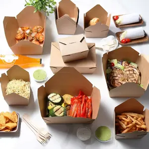 King Garden sekali pakai 66oz #3 kotak kertas Kraft kotak makan siang kertas Salad kertas desain khusus