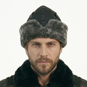 Sombrero Bork de Diseño Otomano Tradicional Hecho a Mano en Cuero Sintético, Asimétrico, Negro, con Pelaje Sintético, Elegante, Estilo Tiburón Anatolia, Transpirable - Product Image 1