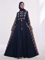 Abaya ouverte de luxe pour adultes, style ethnique, en polyester respirant, coupe ample, longueur ras du sol, brodée, décontractée et modeste, vente en gros