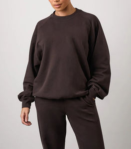 OEM/ODM ensemble de survêtements pour femmes 300GSM sur mesure avec logo imprimé DTF 100% coton surdimensionné à col rond 2 pièces pour femmes - Product Image 5